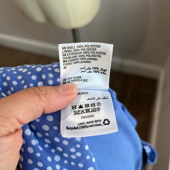 INC Blue Polka Dot Dress Long Sleeve Retro Vintage Inspired Size M - Picture 7 of 12